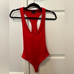 Red Thong Style Ribbed Bodysuit- XS
